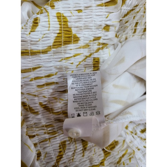 Joie Halter Top Smocked Waist Sleeveless Blouse Yellow Leaf Print Size S - Picture 9 of 11